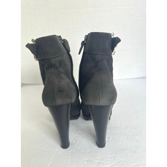 Authentic HERMES Suede Gray Black Silver Metal Embellishment Ankle Zip Boot 7.5 - Picture 6 of 12